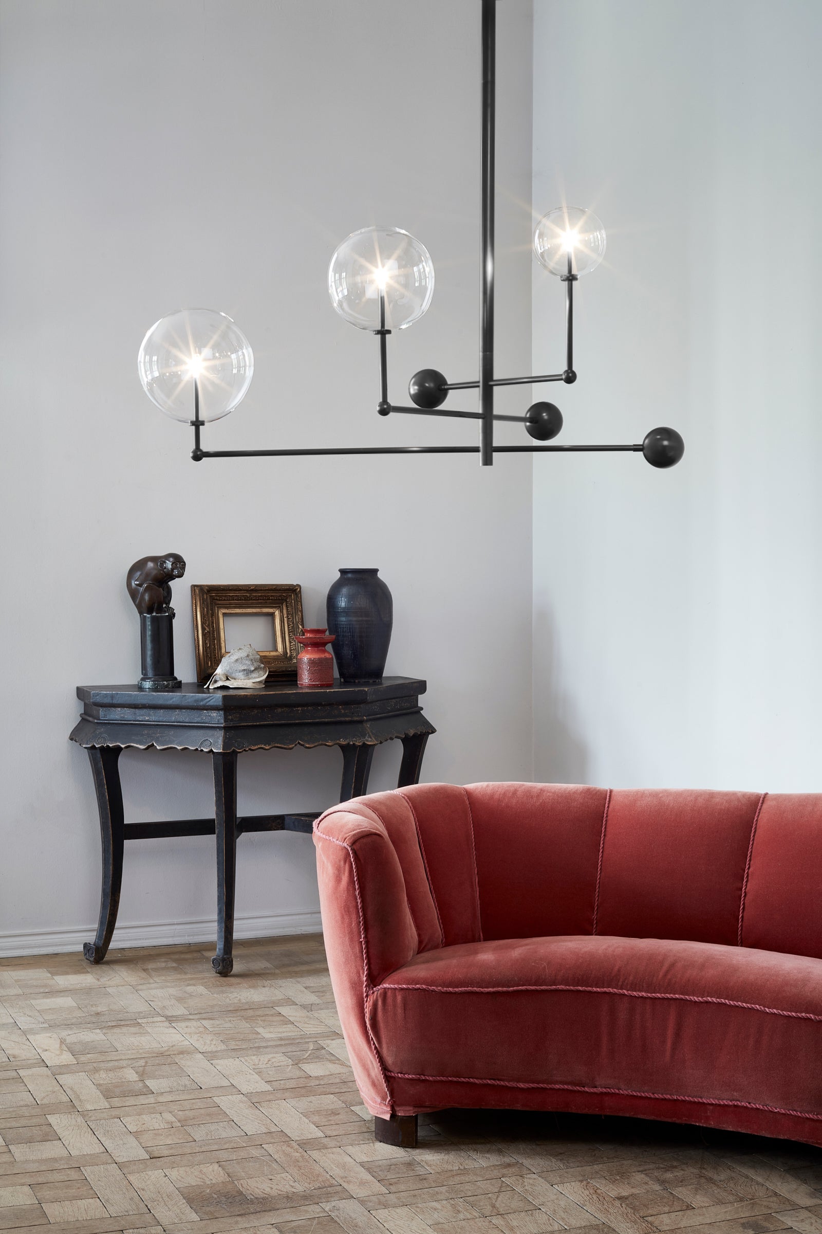 Schwung Universe Black Gunmetal Transparent Globe Chandelier